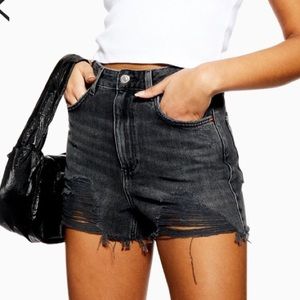 Topshop Washed Black Ripped Mom Shorts